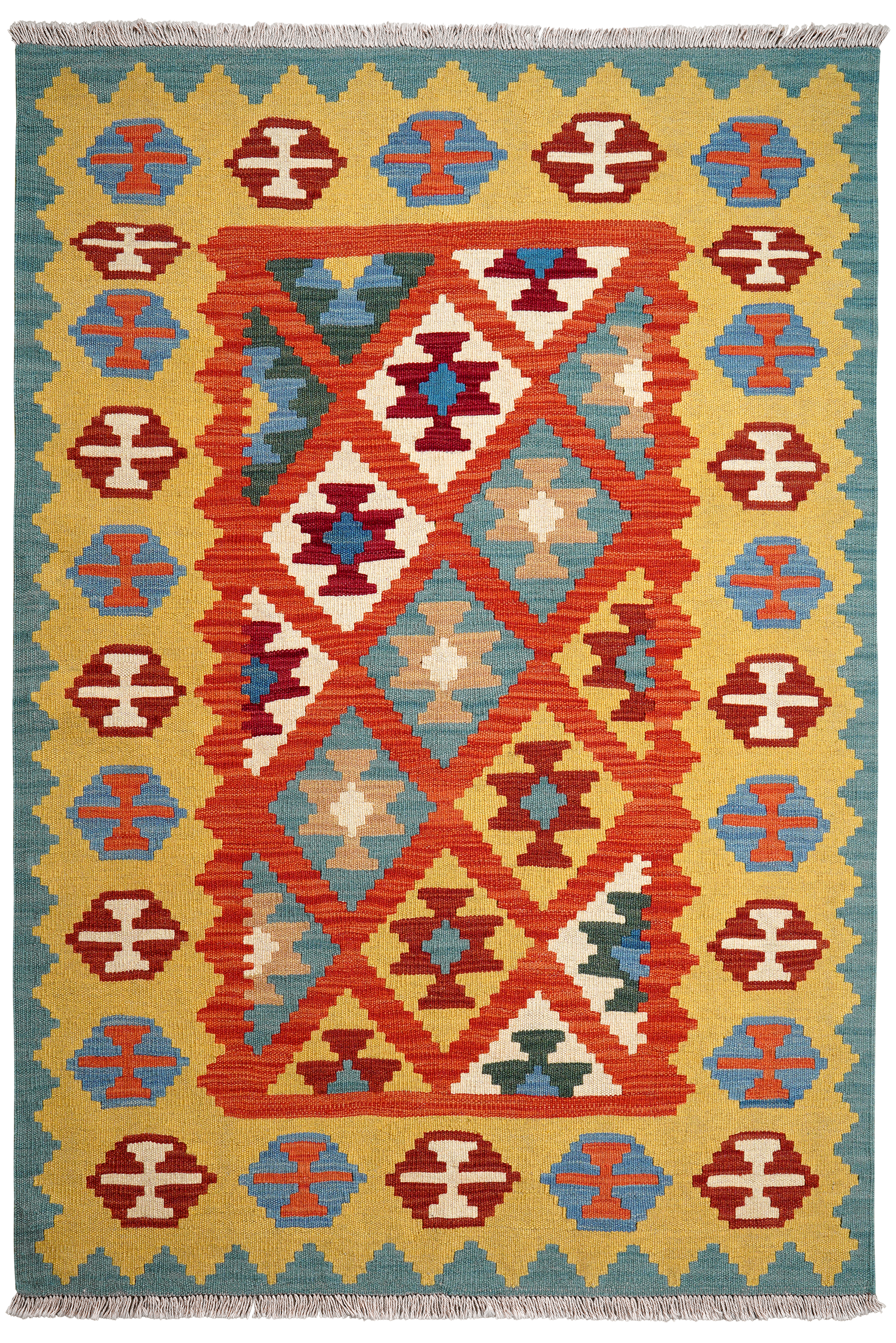 Kelim Gashgai — Handmade, 121x176 cm, Red, 100% Virgin Wool | Main view