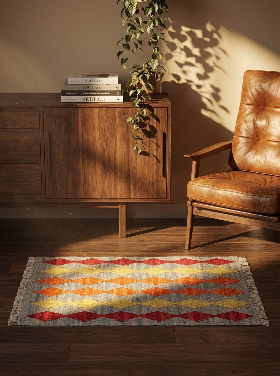 Kelim Gashgai — Handmade, 63x88 cm, Grey, 100% Virgin Wool | Back view