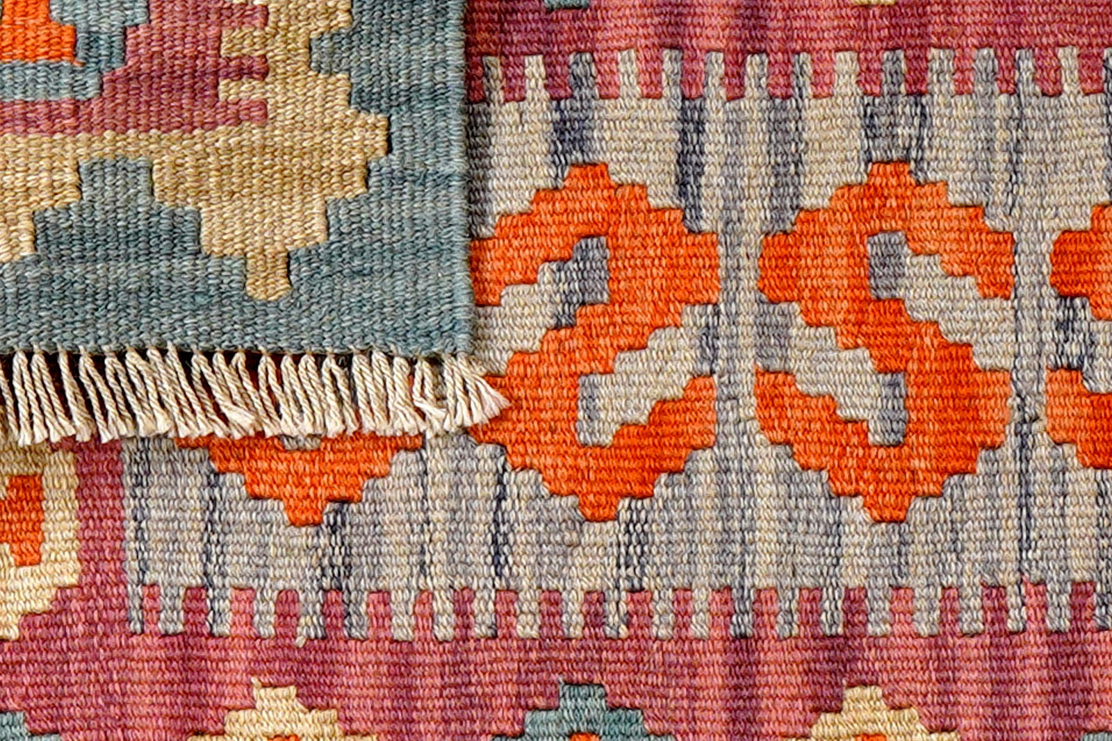 Kelim Gashgai — Handgefertigt, 90x65 cm, Beige, 100% Virgin Wool | View 7