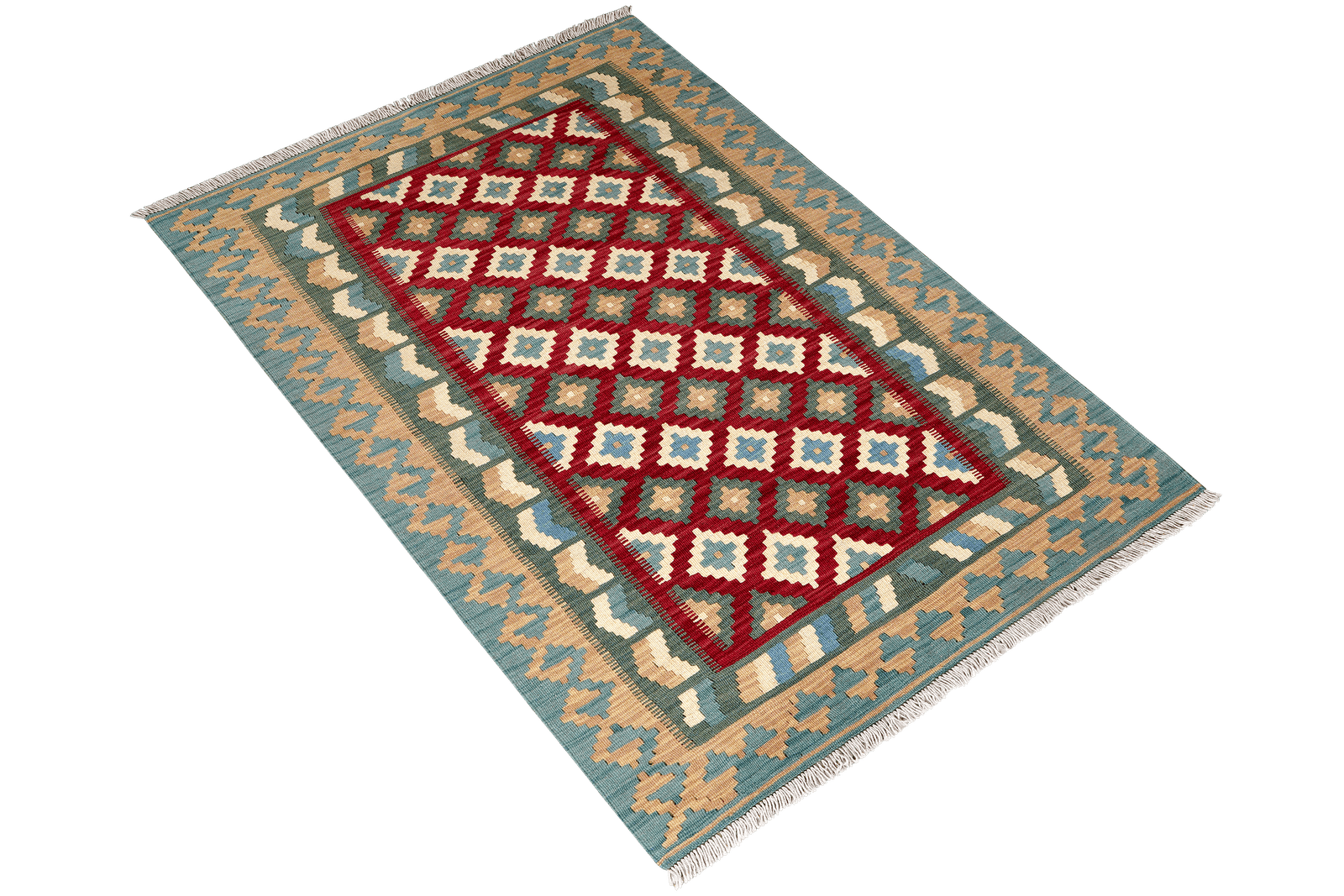 Kelim Gashgai — Handmade, 104x153 cm, Red, 100% Virgin Wool | View 4