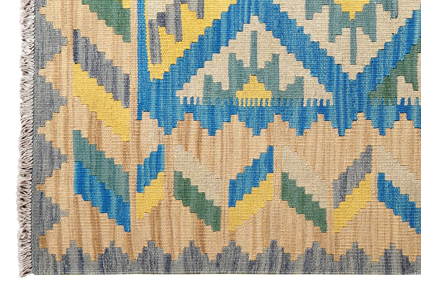 Kelim Gashgai — Handmade, 124x174 cm, Blue, 100% Virgin Wool | View 3