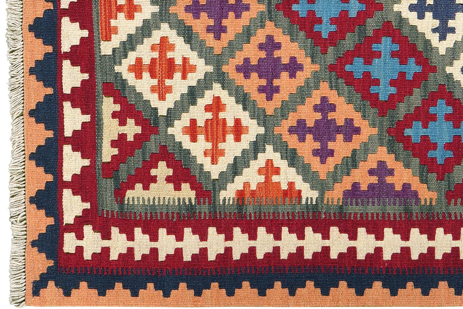 Kelim Gashgai — Handmade, 104x150 cm, Green, 100% Virgin Wool | View 3
