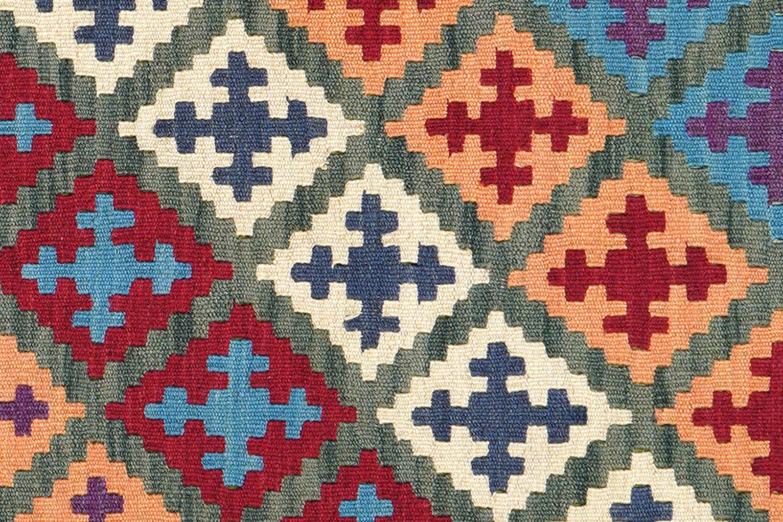 Kelim Gashgai — Handmade, 104x150 cm, Green, 100% Virgin Wool | View 5