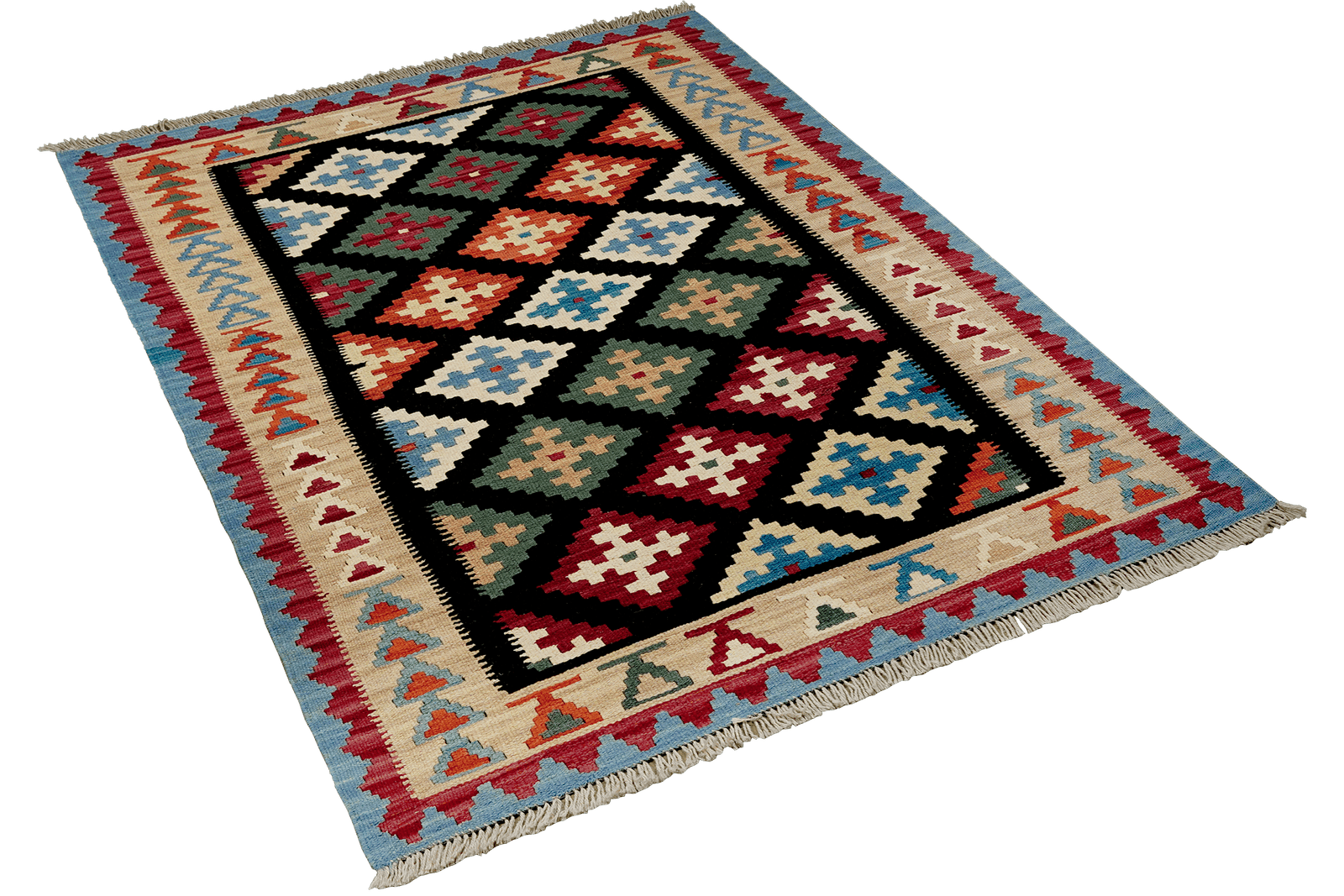 Kelim Gashgai — Handmade, 102x158 cm, Black, 100% Virgin Wool | View 4