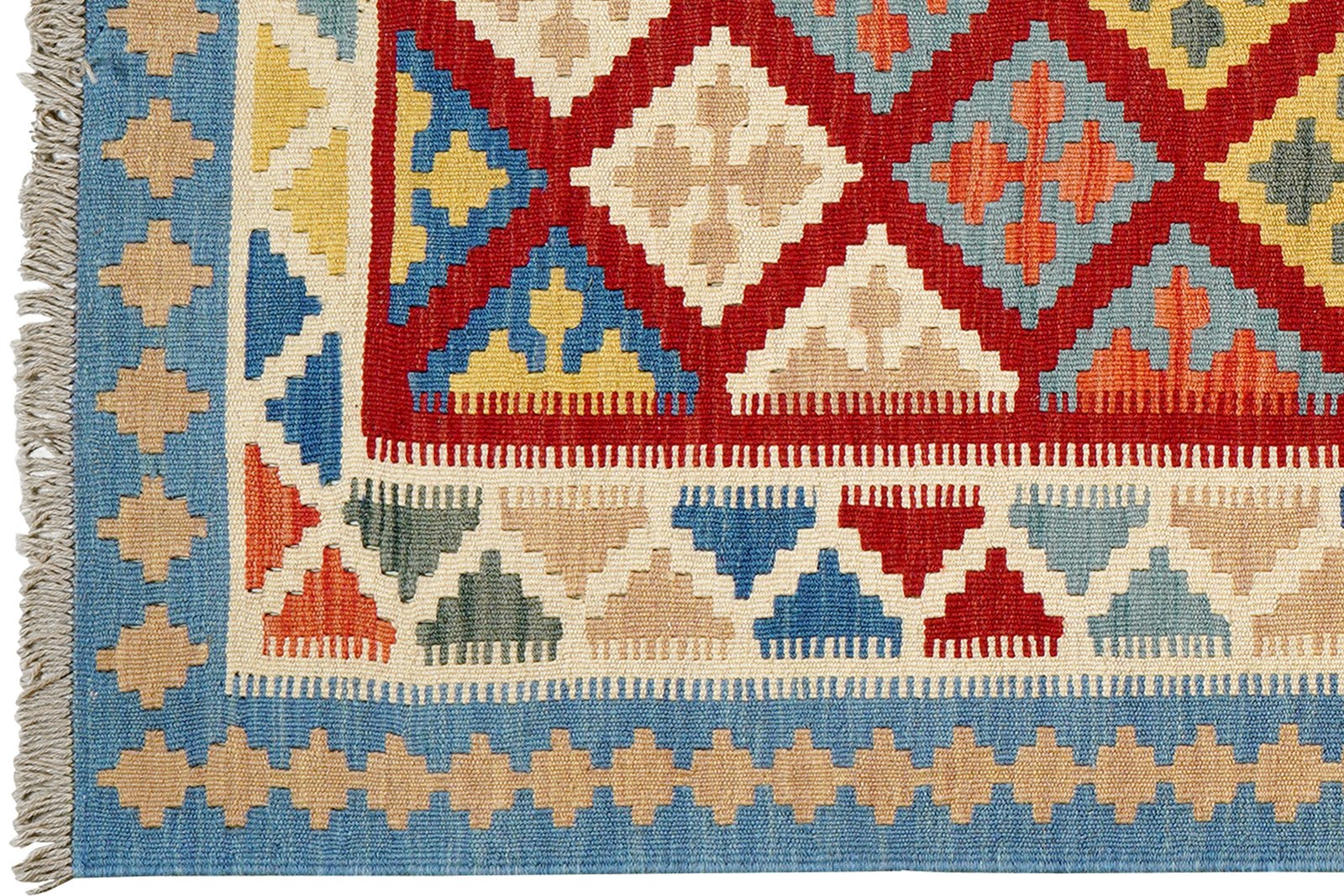 Kelim Gashgai — Handmade, 111x147 cm, Red, 100% Virgin Wool | View 3