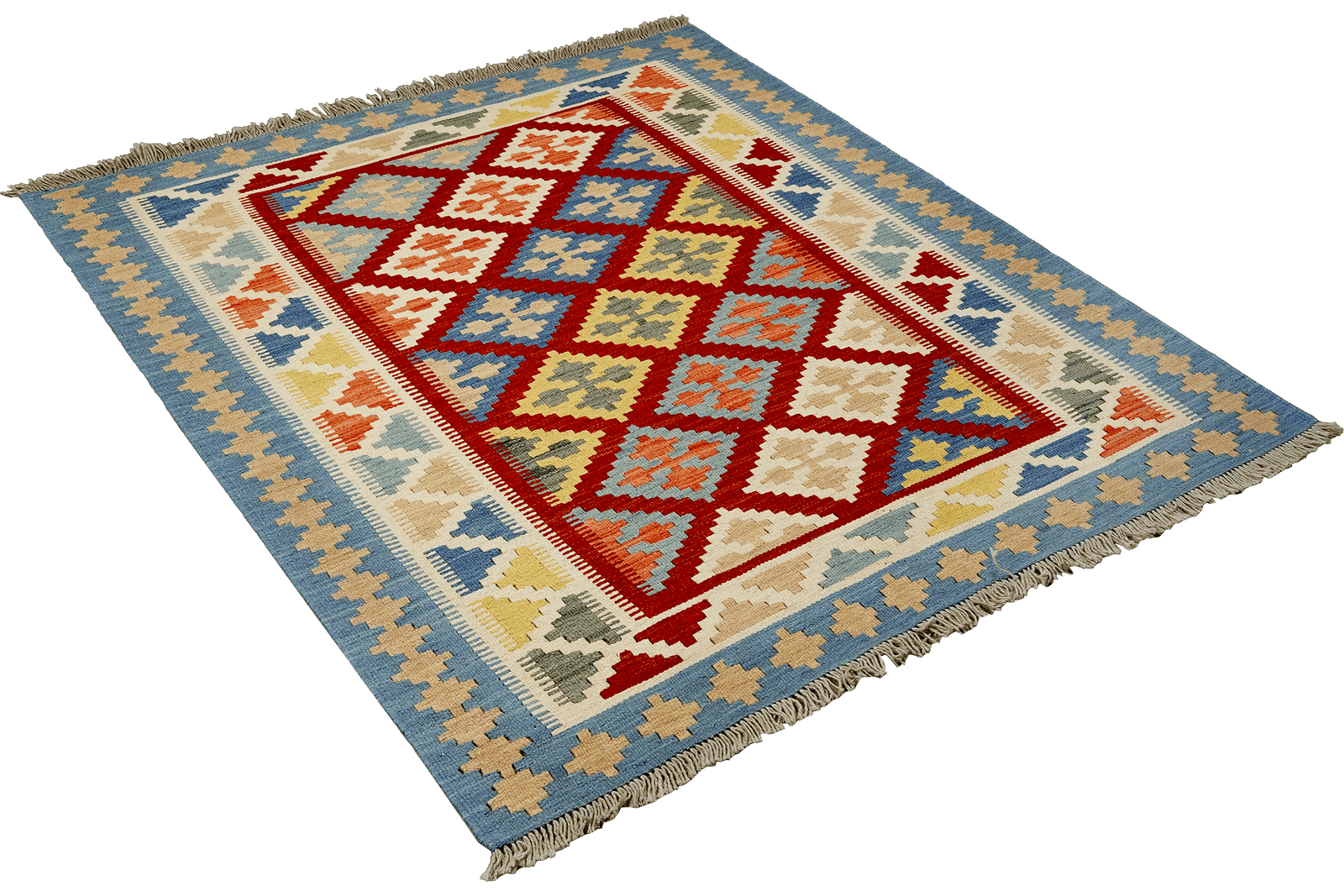 Kelim Gashgai — Handmade, 111x147 cm, Red, 100% Virgin Wool | View 4