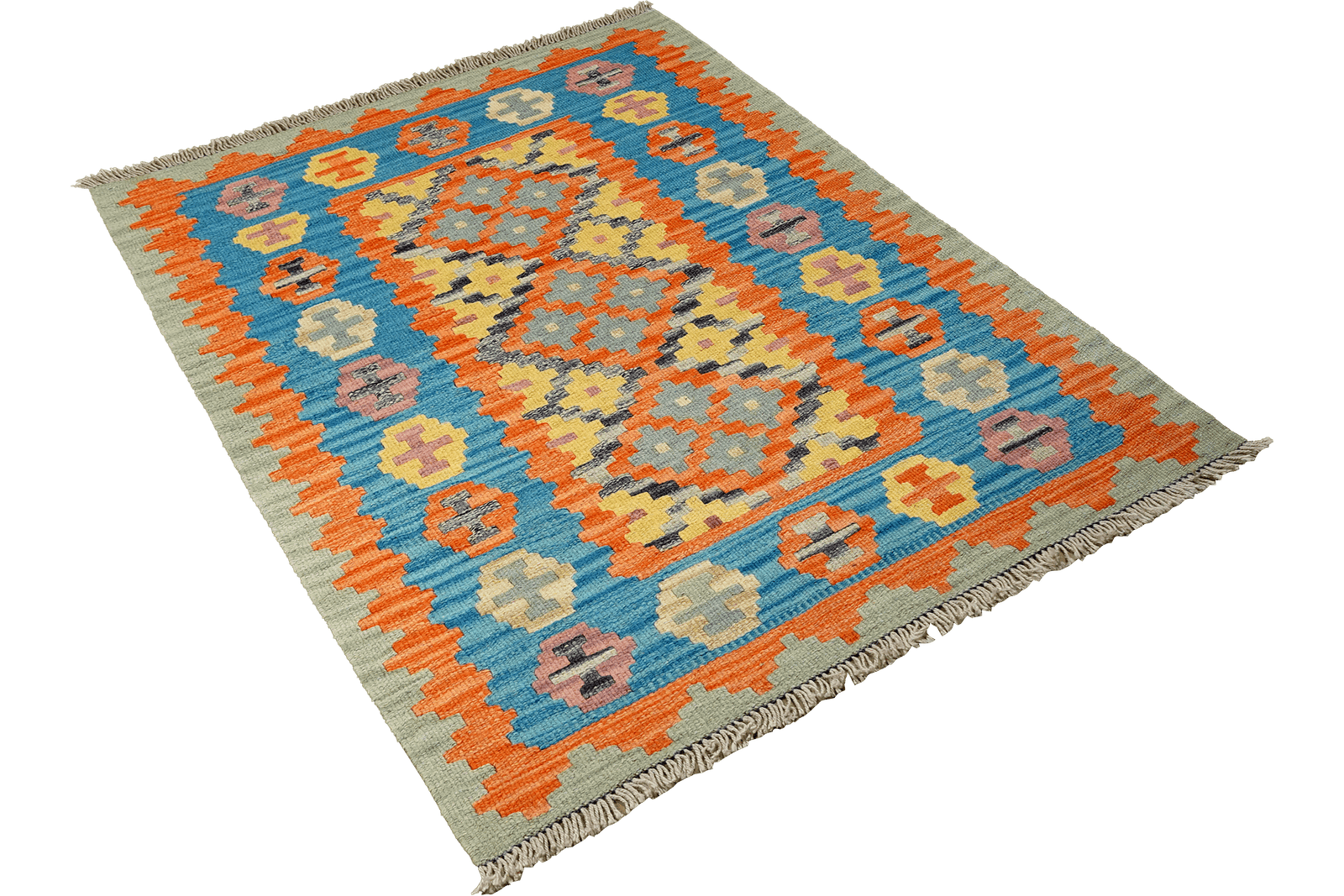 Kelim Gashgai — Handmade, 84x131 cm, Orange, 100% Virgin Wool | View 4