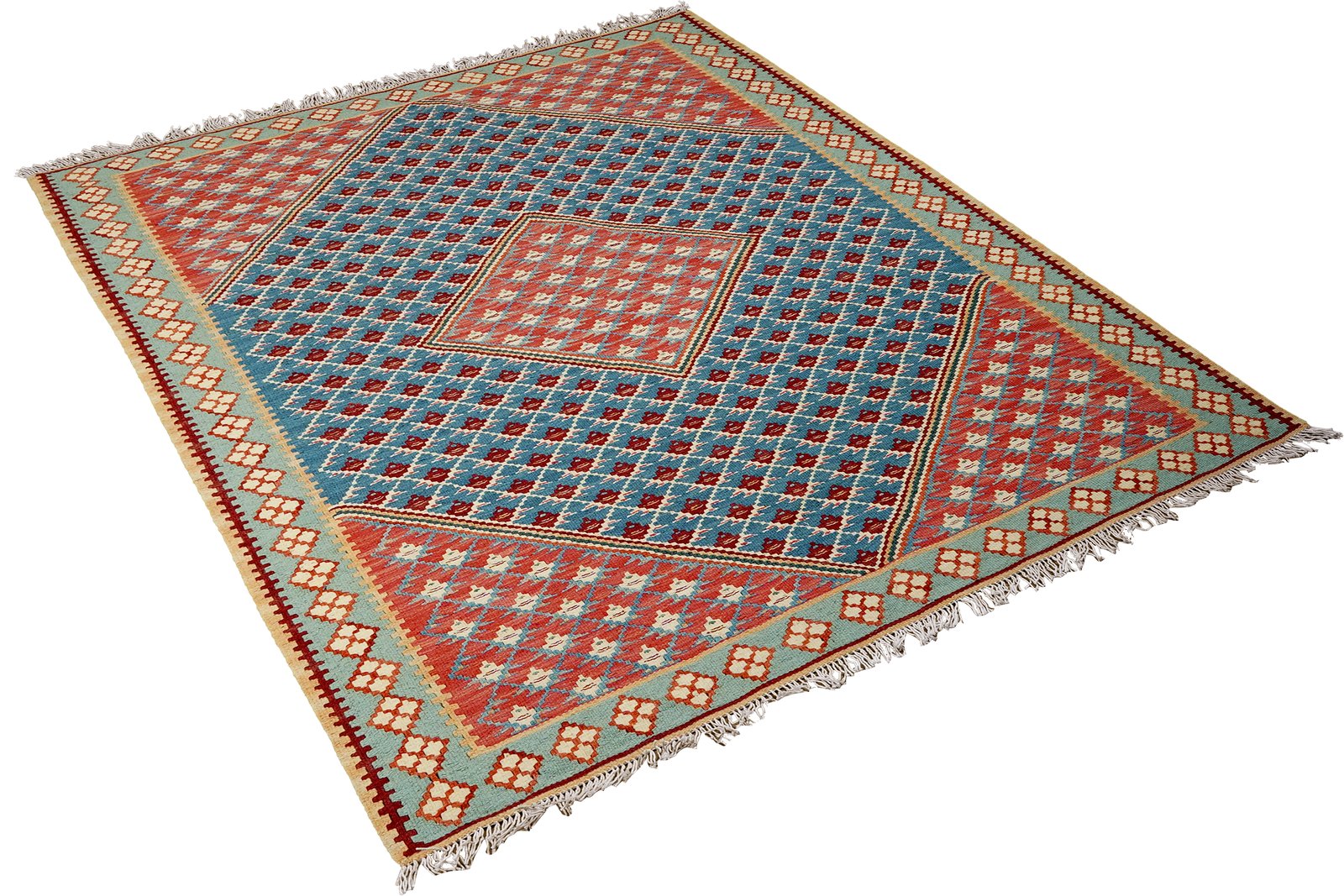 Kelim Senneh — Handmade, 107x160 cm, Blue, 100% Virgin Wool | View 4