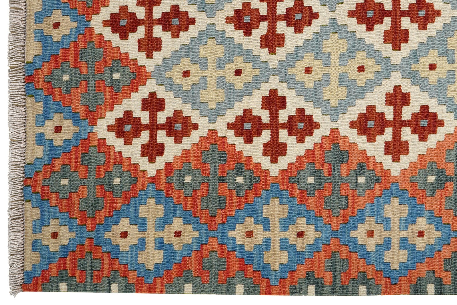 Kelim Gashgai — Handmade, 132x173 cm, Blue, 100% Virgin Wool | View 3