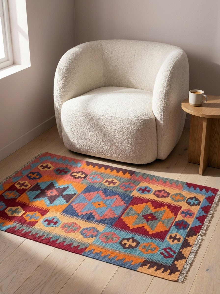 Kelim Gashgai — Handmade, 84x129 cm, Multicolor, 100% Virgin Wool | Detail view