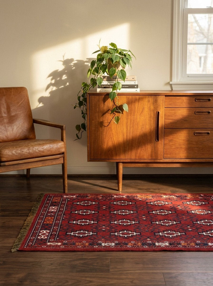 Kelim Turkman — Handgefertigt, 52x103 cm, Rot, 100% Virgin Wool | Back view