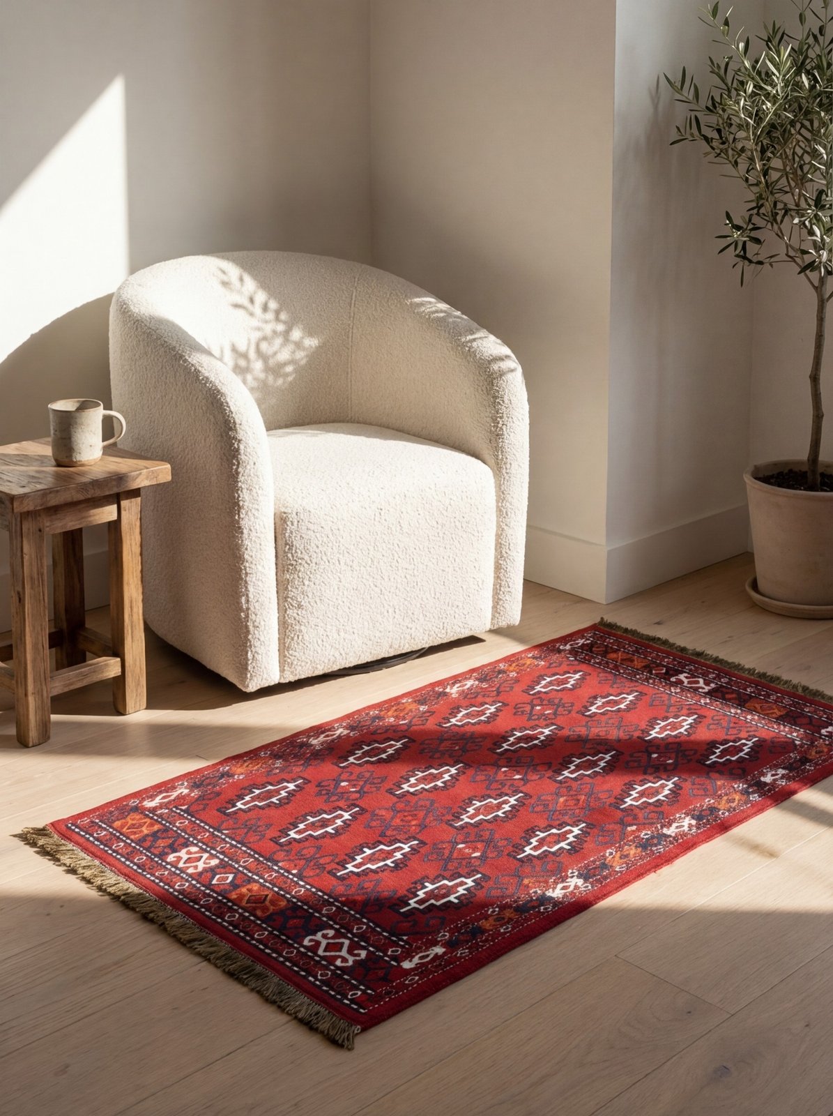 Kelim Turkman — Handmade, 103x52 cm, Red, 100% Virgin Wool | Detail view