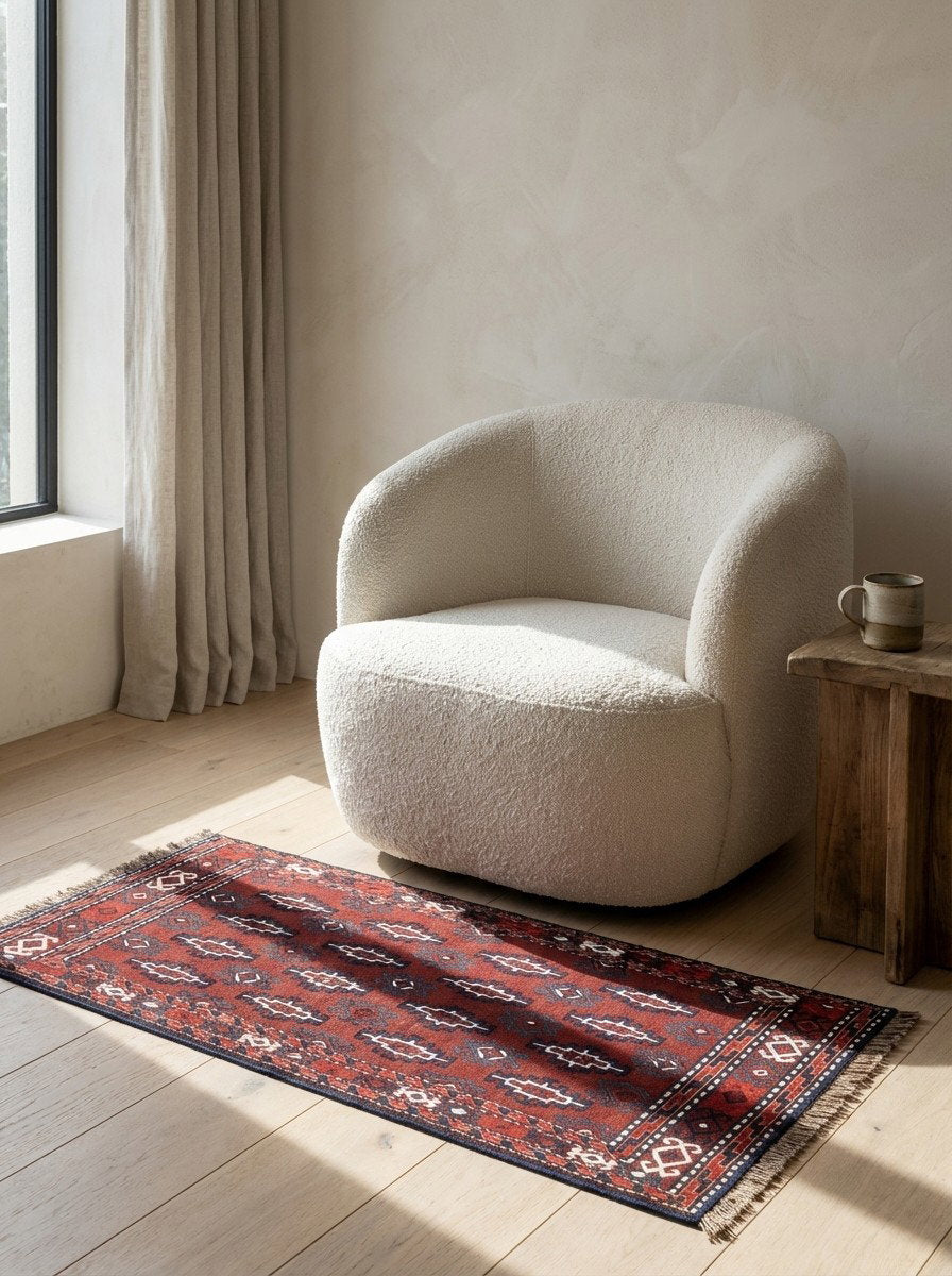 Kelim Turkman — Handgefertigt, 46x112 cm, Bunt, 100% Virgin Wool | Detail view