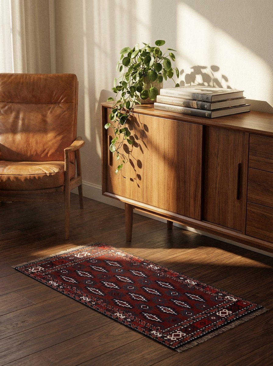 Kelim Turkman — Handgefertigt, 46x112 cm, Bunt, 100% Virgin Wool | Back view