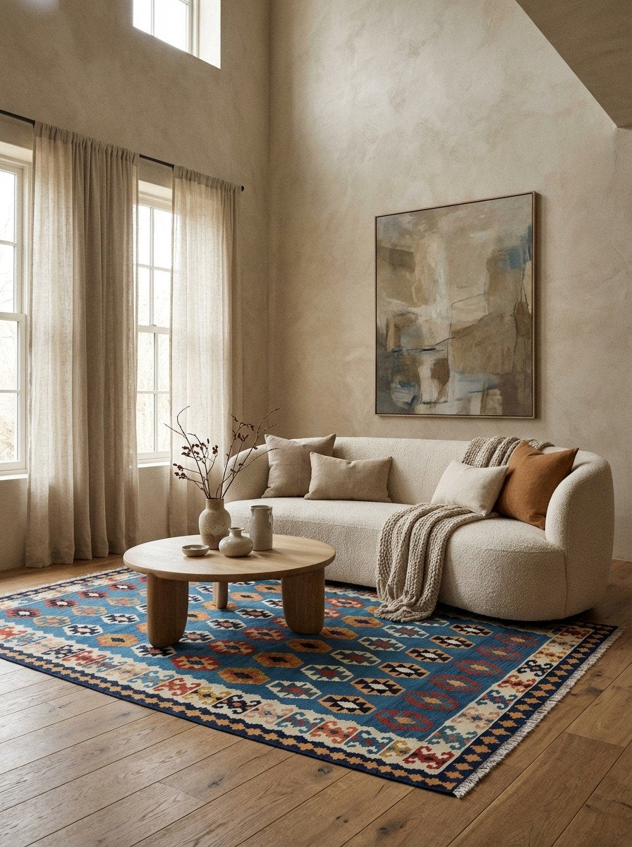 Kelim Gashgai Old — Handgefertigt, 201x160 cm, Beige, 100% Virgin Wool | Detail view