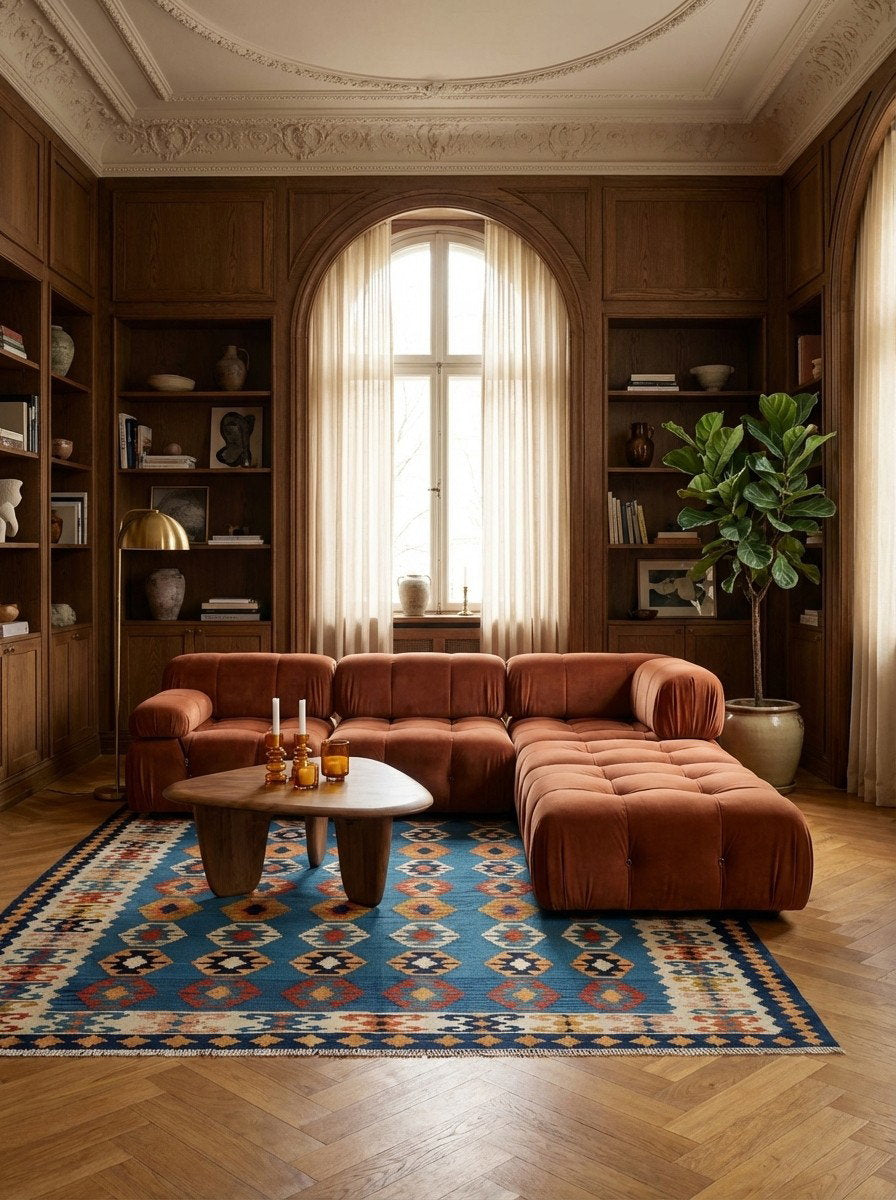 Kelim Gashgai Old — Handgefertigt, 201x160 cm, Beige, 100% Virgin Wool | Back view