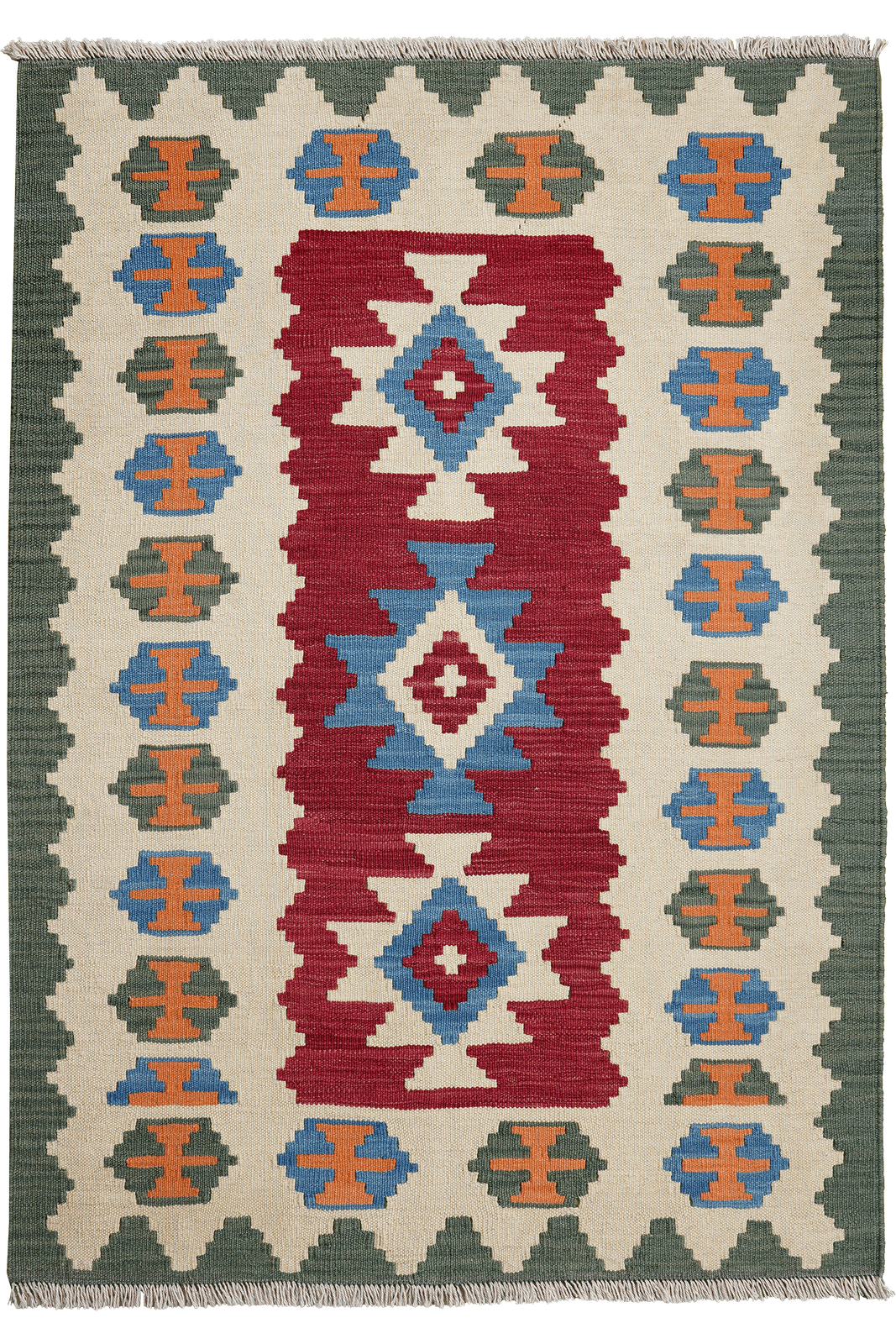 Kelim Gashgai — Handmade, 105x150 cm, Red, 100% Virgin Wool | Main view