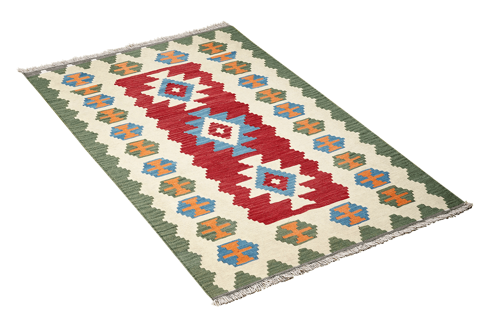 Kelim Gashgai — Handmade, 105x150 cm, Red, 100% Virgin Wool | View 4