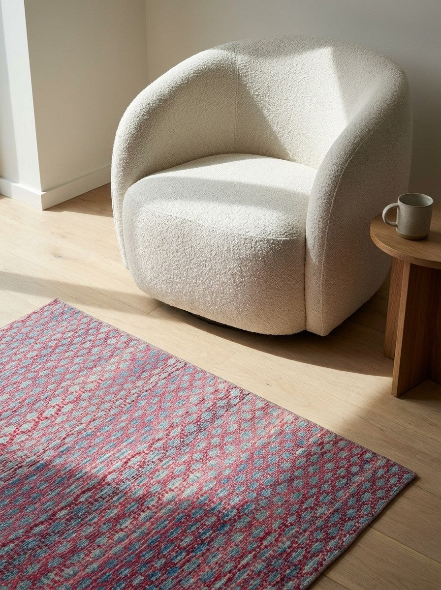 Kelim — Handmade, 103x147 cm, Pink, 100% Virgin Wool | Detail view