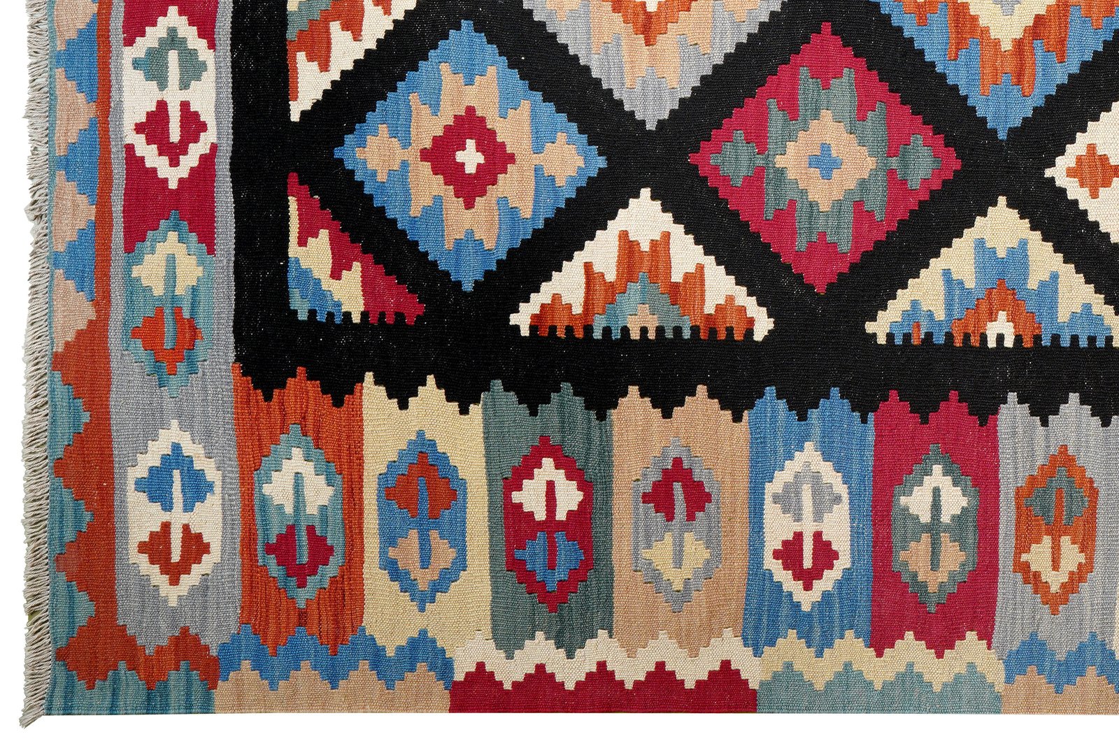 Kelim Gashgai — Handmade, 174x254 cm, Black, 100% Virgin Wool | View 3