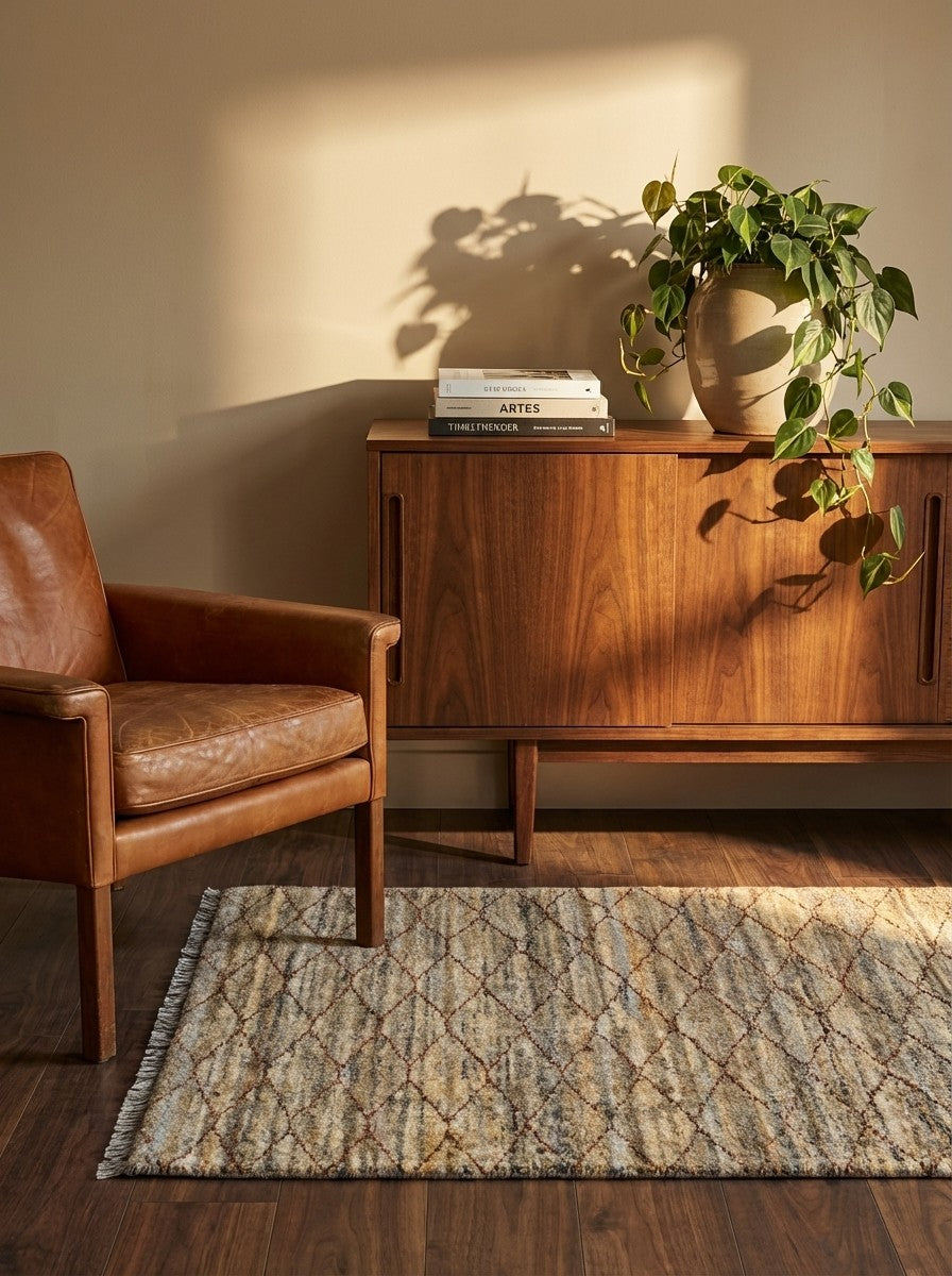 Gabbeh Basi — Hand-knotted, 103x139 cm, Brown, 100% Virgin Wool | Back view