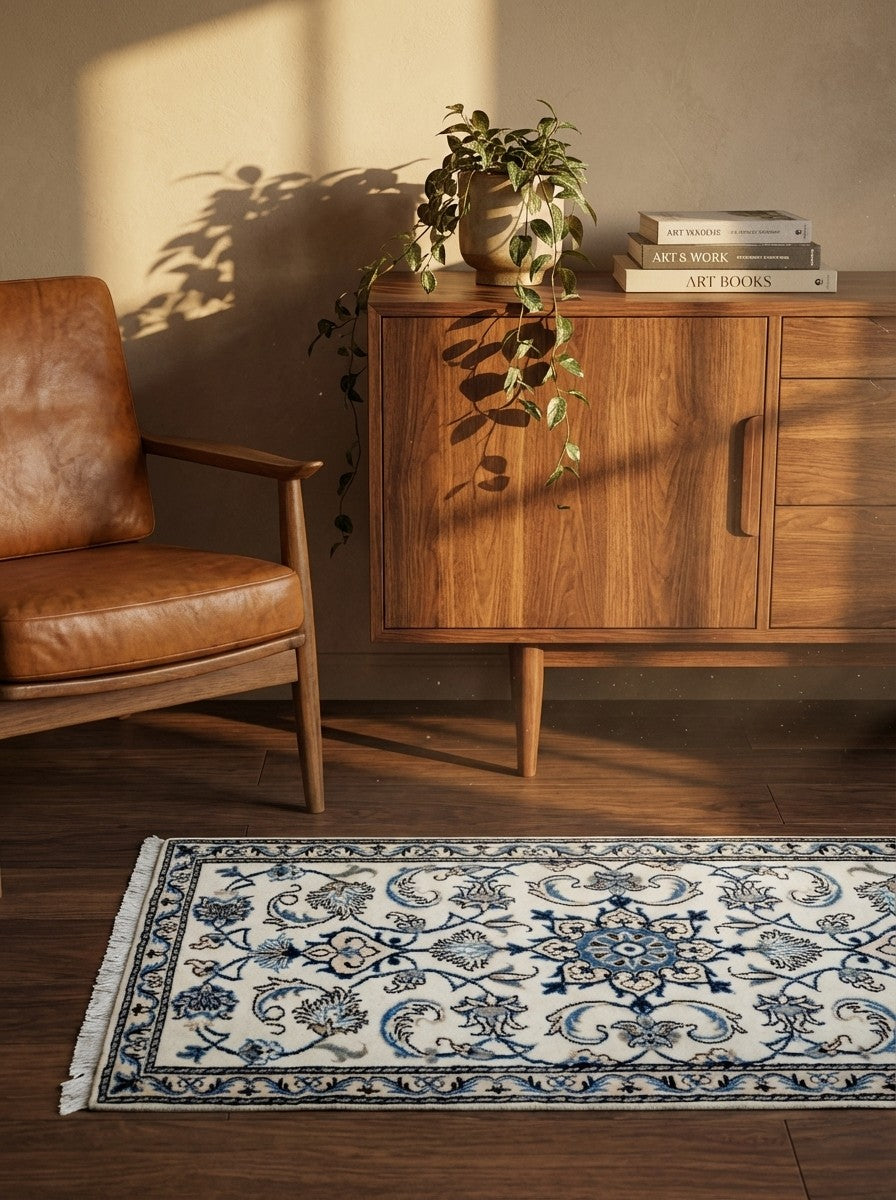 Nain 12La — Hand-knotted, 68x133 cm, Beige, 100% Virgin Wool | Back view