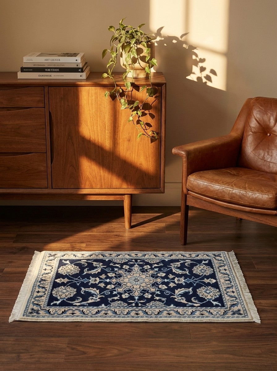 Nain 12La — Hand-knotted, 61x89 cm, Blue, 100% Virgin Wool | Back view