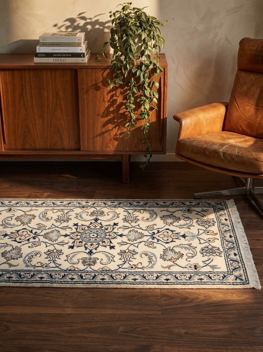 Nain 12La — Hand-knotted, 66x135 cm, Beige, 100% Virgin Wool | Back view