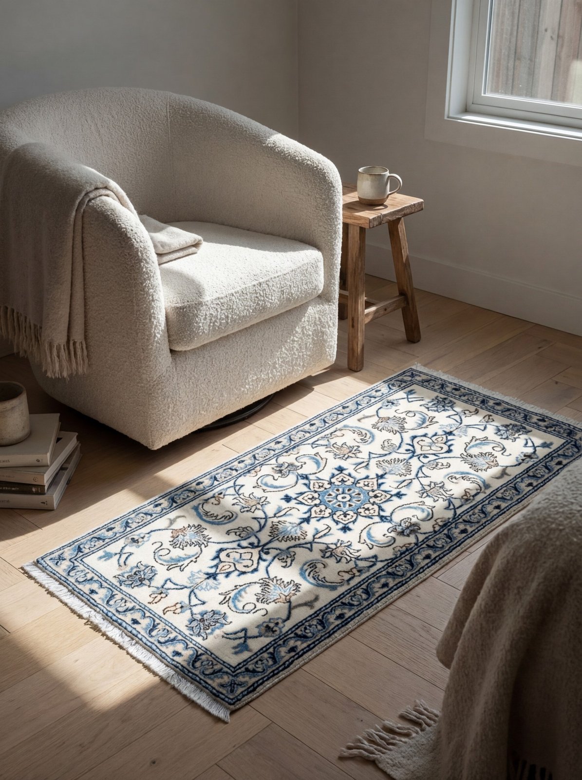 Nain 12La — Hand-knotted, 68x135 cm, Beige, 100% Virgin Wool | Detail view