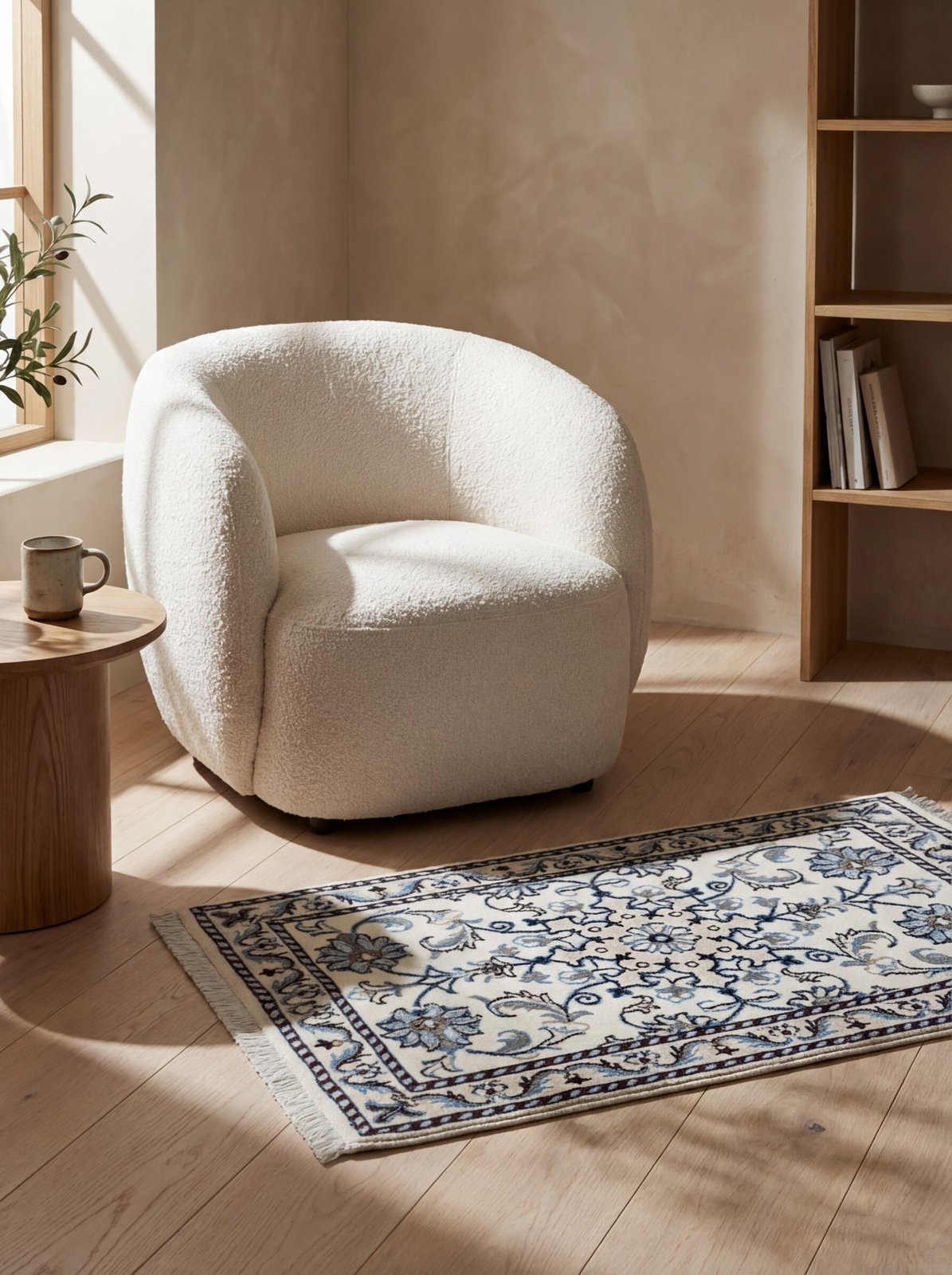 Nain 12La — Hand-knotted, 58x86 cm, Beige, 100% Virgin Wool | Detail view