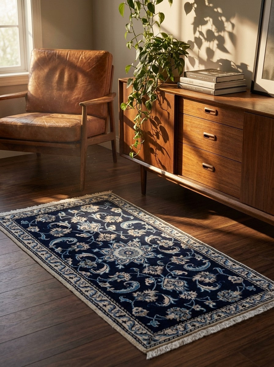 Nain 12La — Hand-knotted, 70x142 cm, Blue, 100% Virgin Wool | Back view