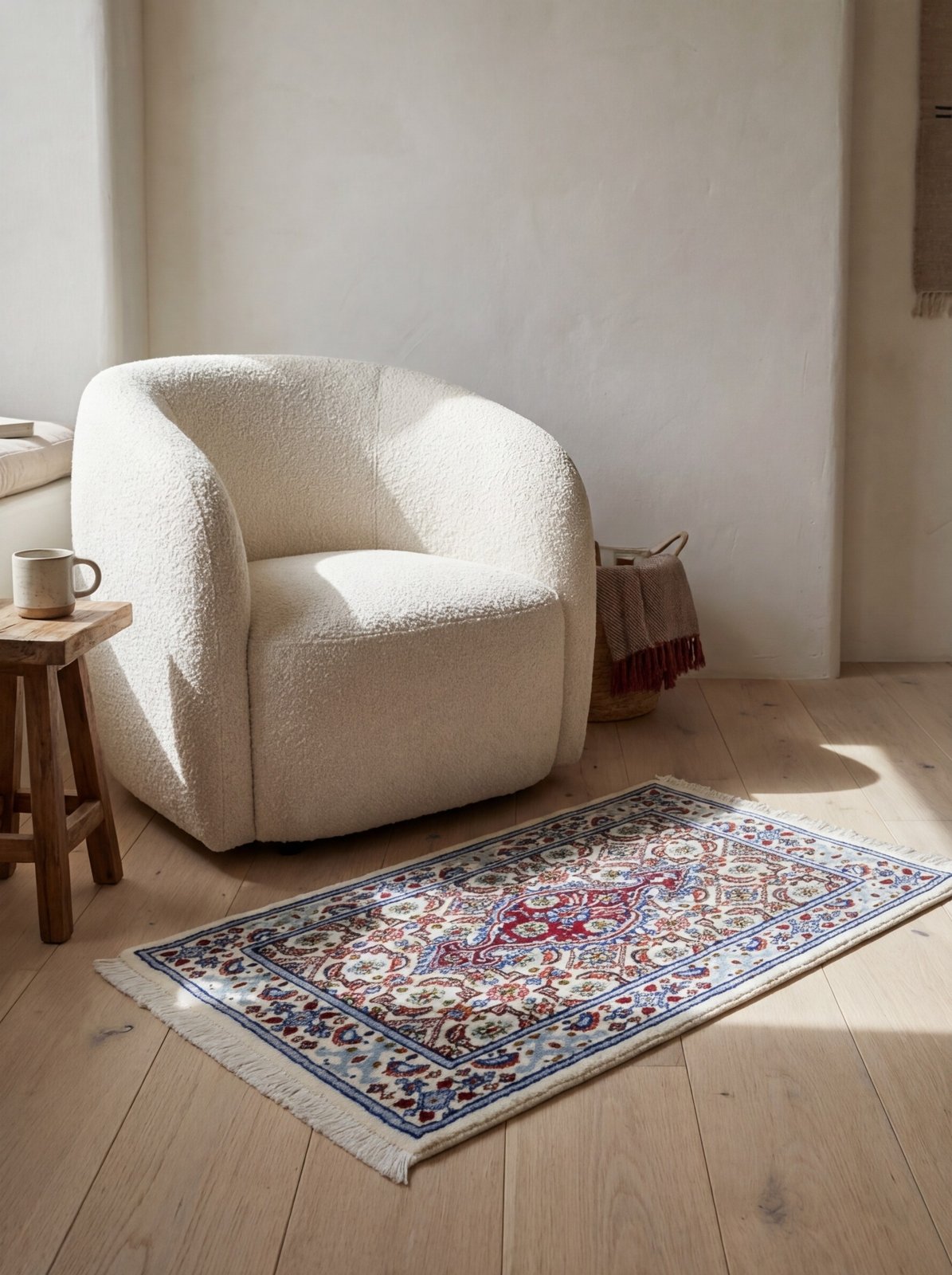Moud Mahi — Hand-knotted, 38x62 cm, Beige, 100% Virgin Wool | Detail view