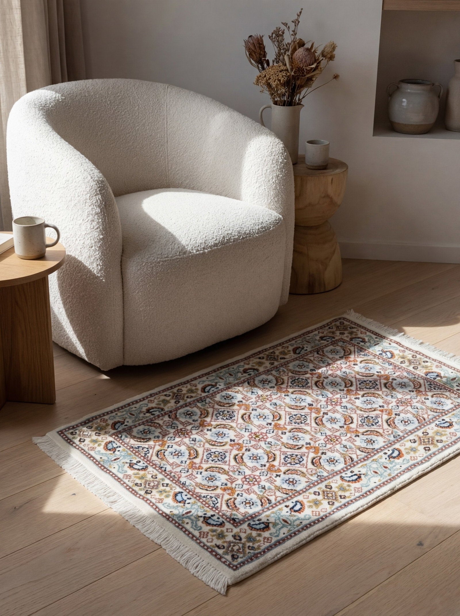 Moud Mahi — Handgefertigt, 61x39 cm, Beige, 100% Virgin Wool | Detail view