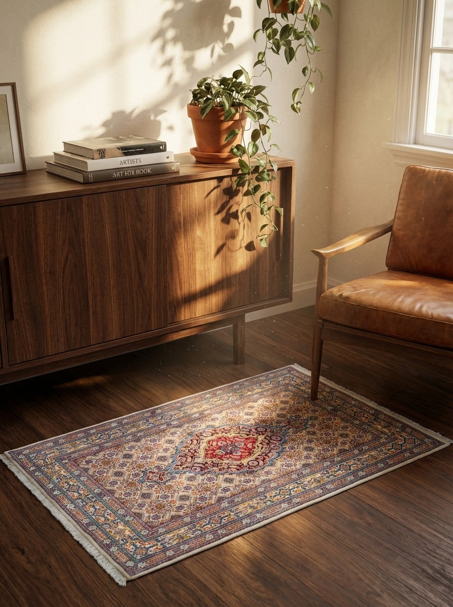 Moud Mahi — Hand-knotted, 76x118 cm, Beige, 100% Virgin Wool | Back view