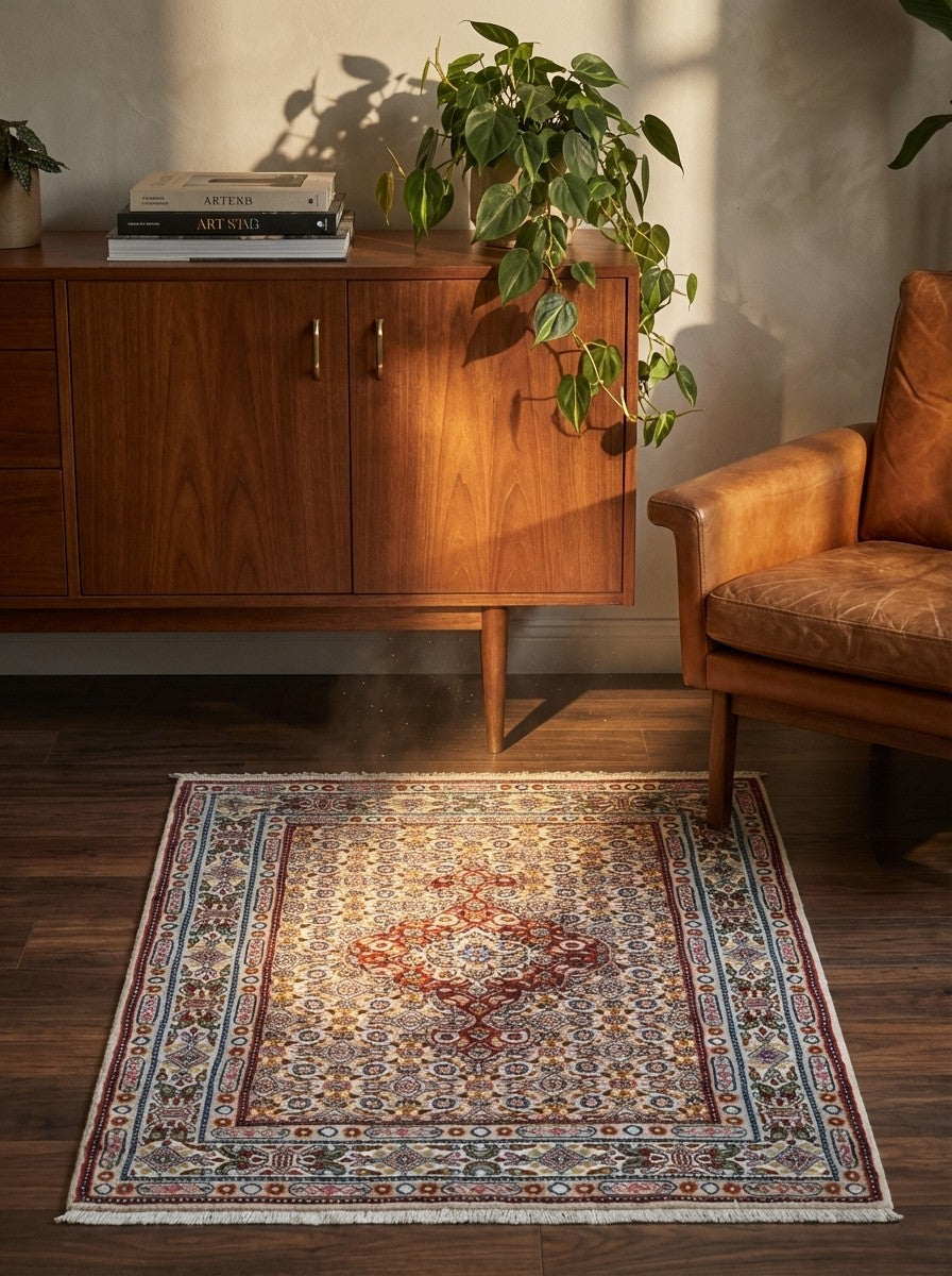 Moud Mahi — Hand-knotted, 80x122 cm, Beige, 100% Virgin Wool | Back view
