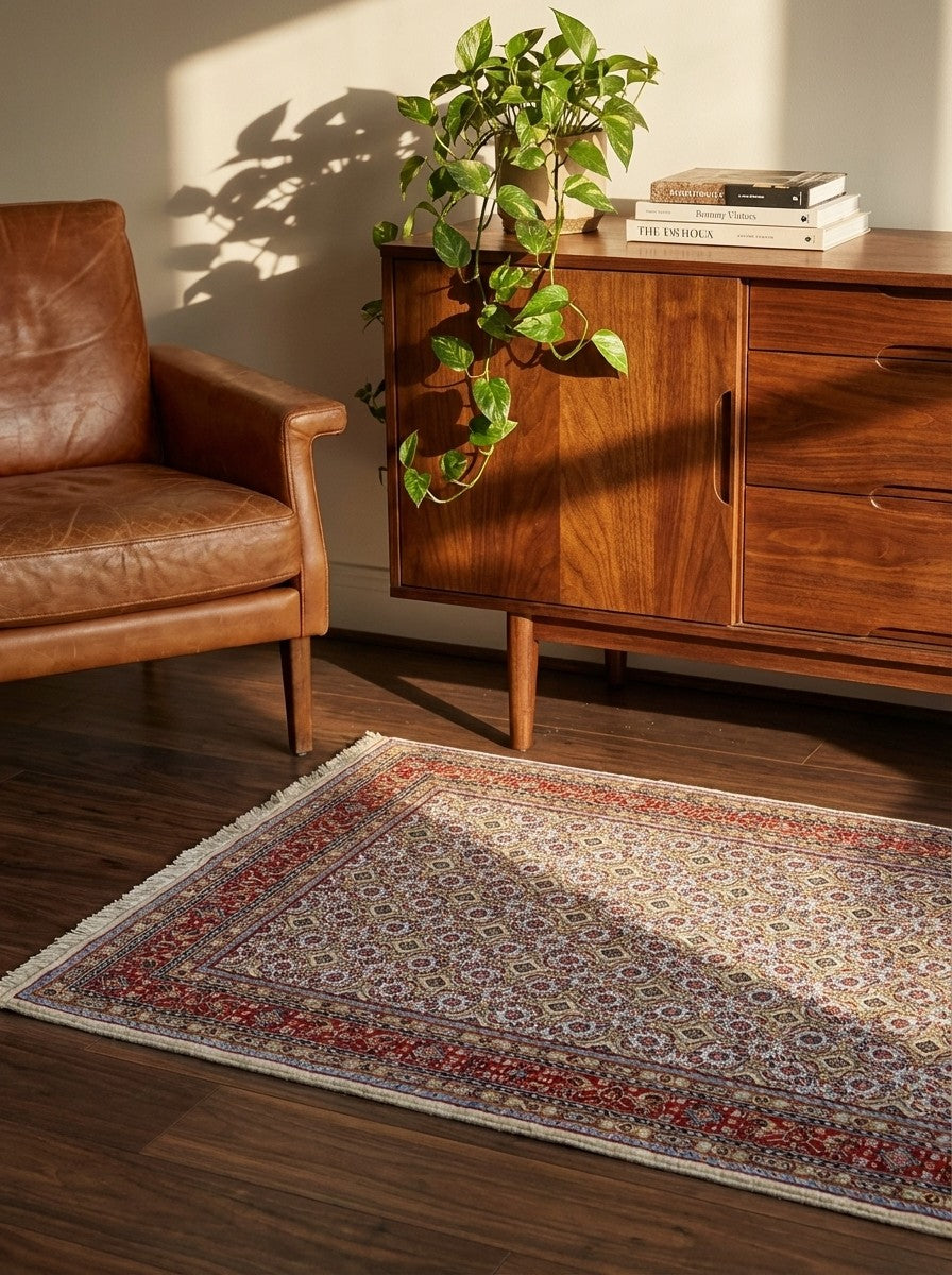 Moud Mahi — Hand-knotted, 97x148 cm, Beige, 100% Virgin Wool | Back view