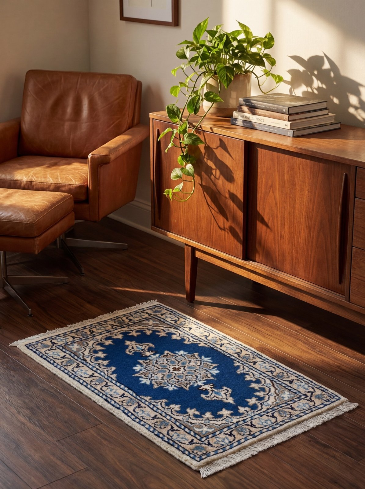 Nain 12La — Hand-knotted, 39x56 cm, Blue, 100% Virgin Wool | Back view