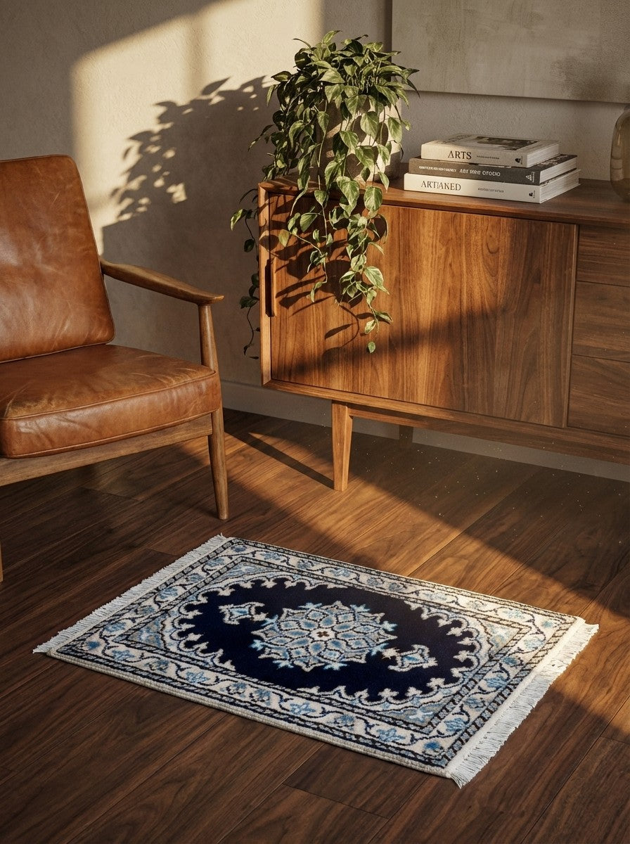 Nain 12La — Hand-knotted, 40x57 cm, Blue, 100% Virgin Wool | Back view