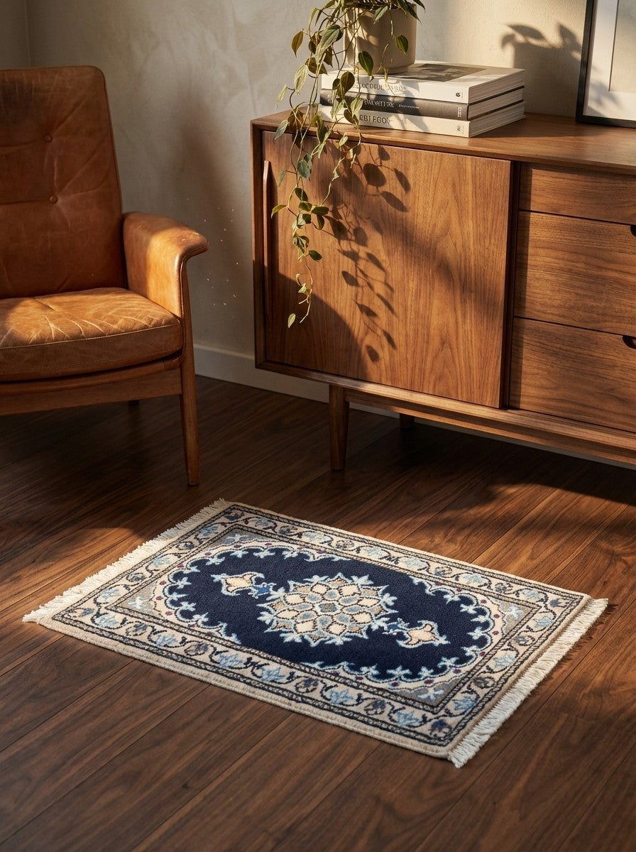 Nain 12La — Hand-knotted, 40x60 cm, Blue, 100% Virgin Wool | Back view