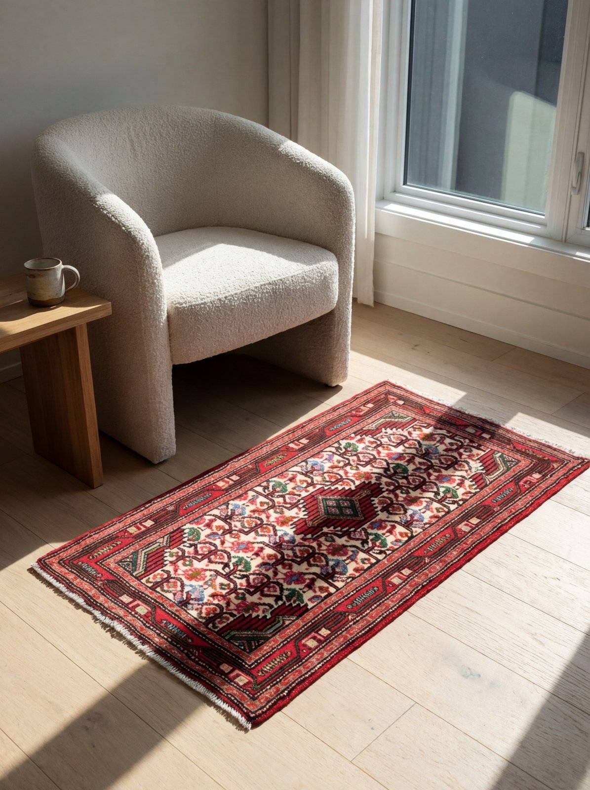 Assadabad — Hand-knotted, 59x97 cm, Beige, 100% Virgin Wool | Detail view