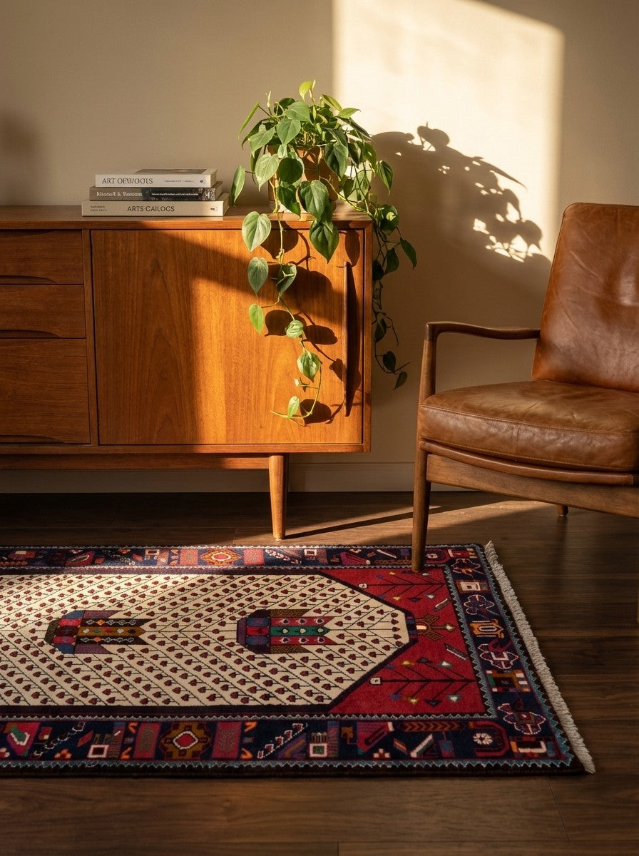 Shahsavan — Hand-knotted, 102x154 cm, Beige, 100% Virgin Wool | Back view