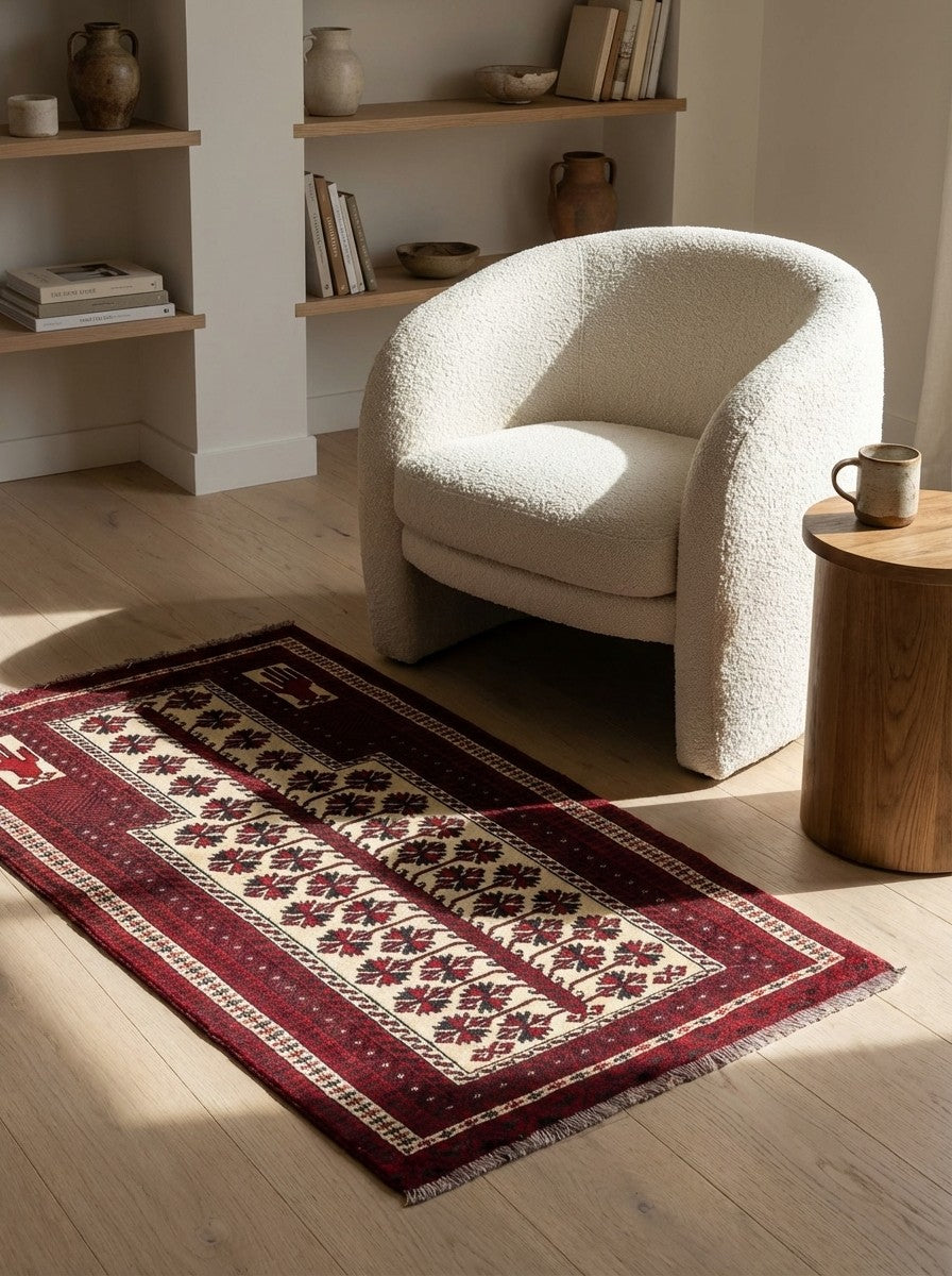 Belutch — Hand-knotted, 77x132 cm, Multicolor, 100% Virgin Wool | Detail view