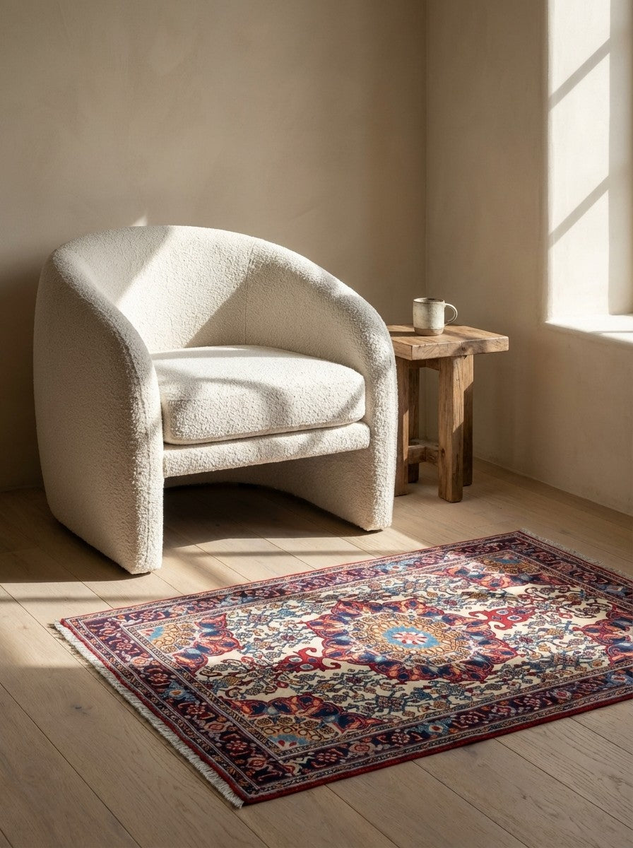 Bidjar Zandjan — Hand-knotted, 106x158 cm, Beige, 100% Virgin Wool | Detail view
