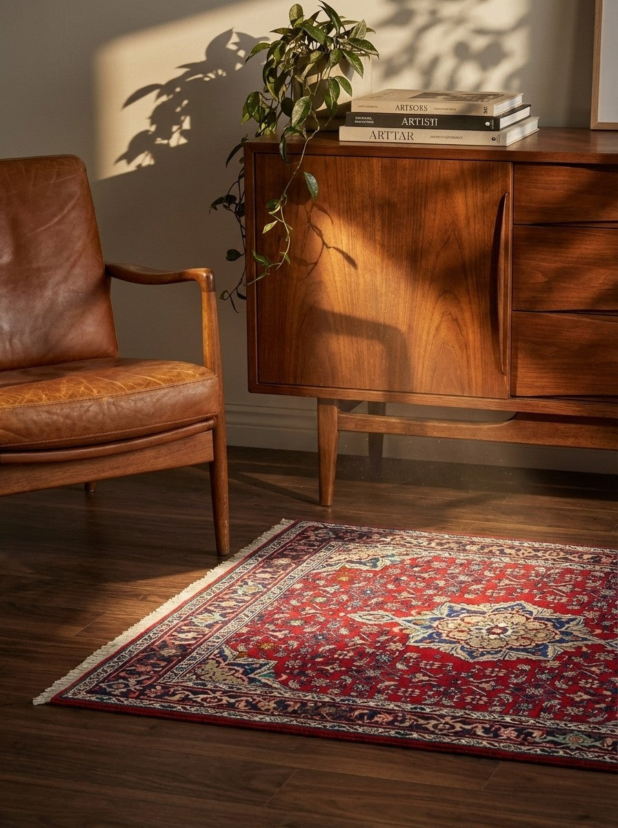 Bidjar Zandjan — Hand-knotted, 100x144 cm, Red, 100% Virgin Wool | Back view