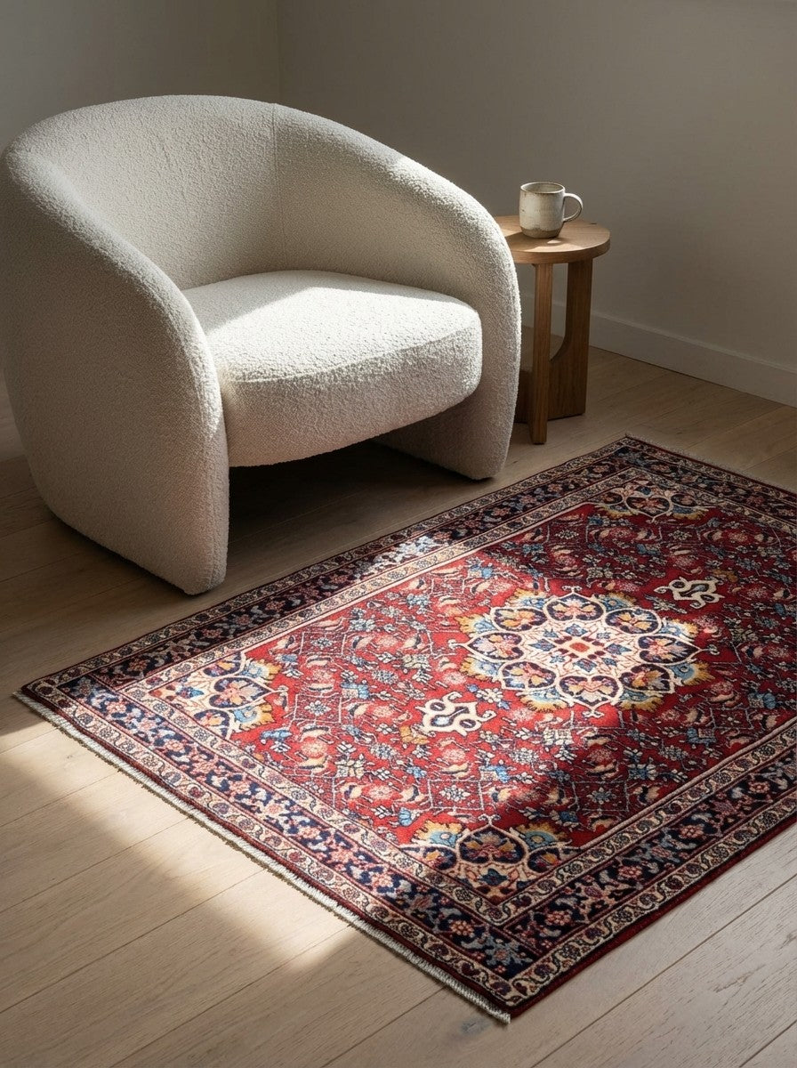 Bidjar Zandjan — Hand-knotted, 100x149 cm, Red, 100% Virgin Wool | Detail view