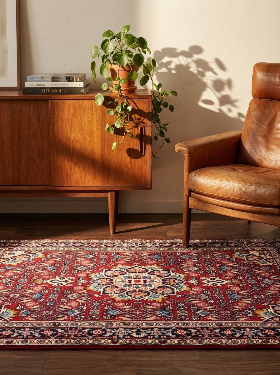 Bidjar Zandjan — Hand-knotted, 100x149 cm, Red, 100% Virgin Wool | Back view