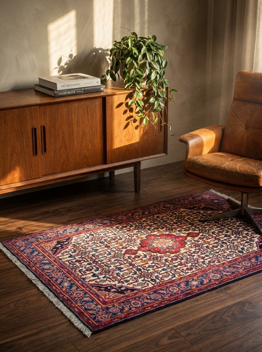 Bidjar Zandjan — Hand-knotted, 111x160 cm, Beige, 100% Virgin Wool | Back view