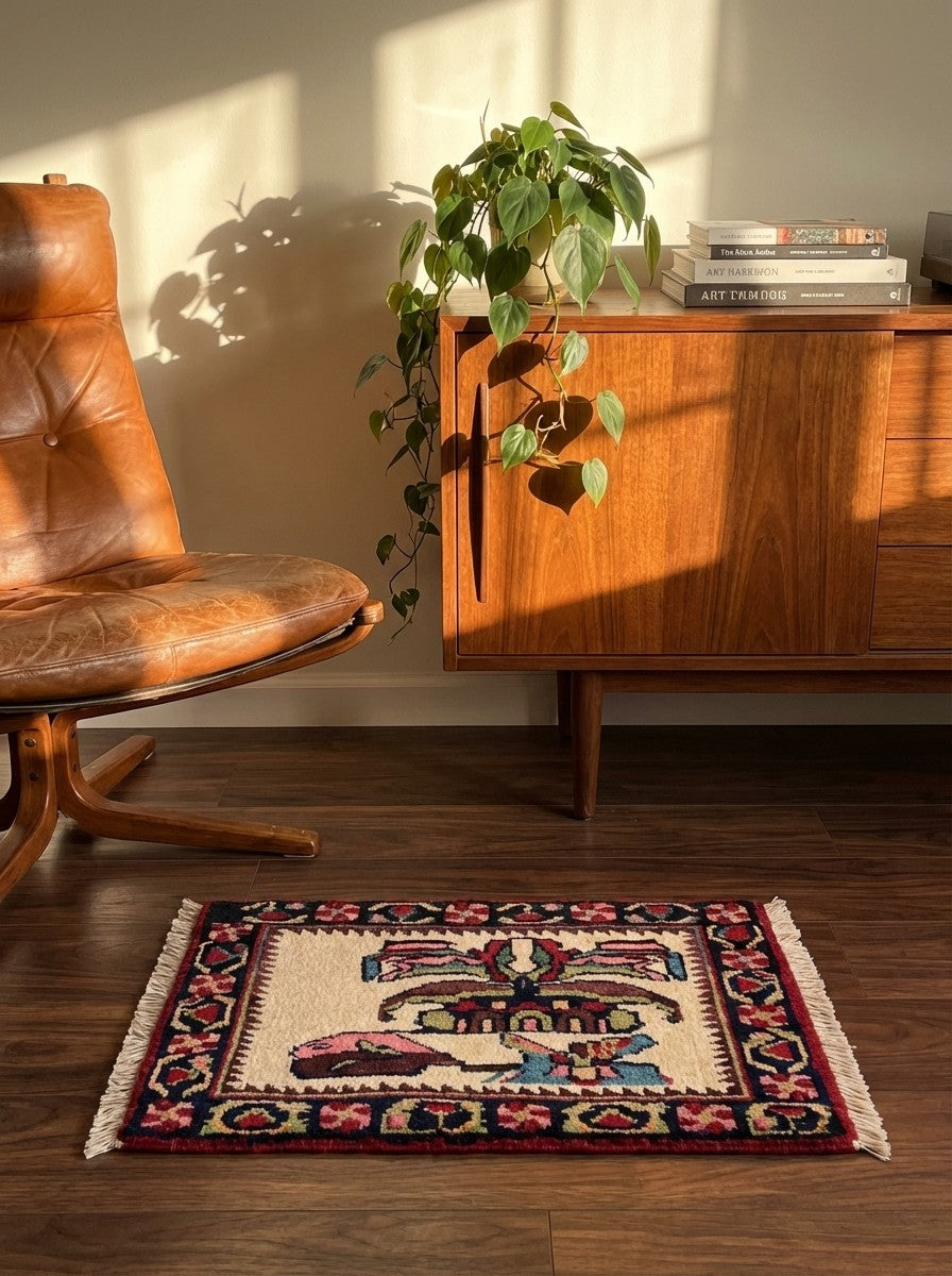 Afshar — Hand-knotted, 45x35 cm, Beige, 100% Virgin Wool | Back view