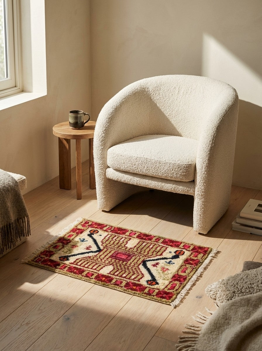 Afshar — Hand-knotted, 37x25 cm, Beige, 100% Virgin Wool | Detail view