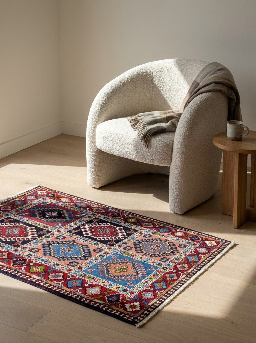 Yalameh — Hand-knotted, 85x139 cm, Multicolor, 100% Virgin Wool | Detail view